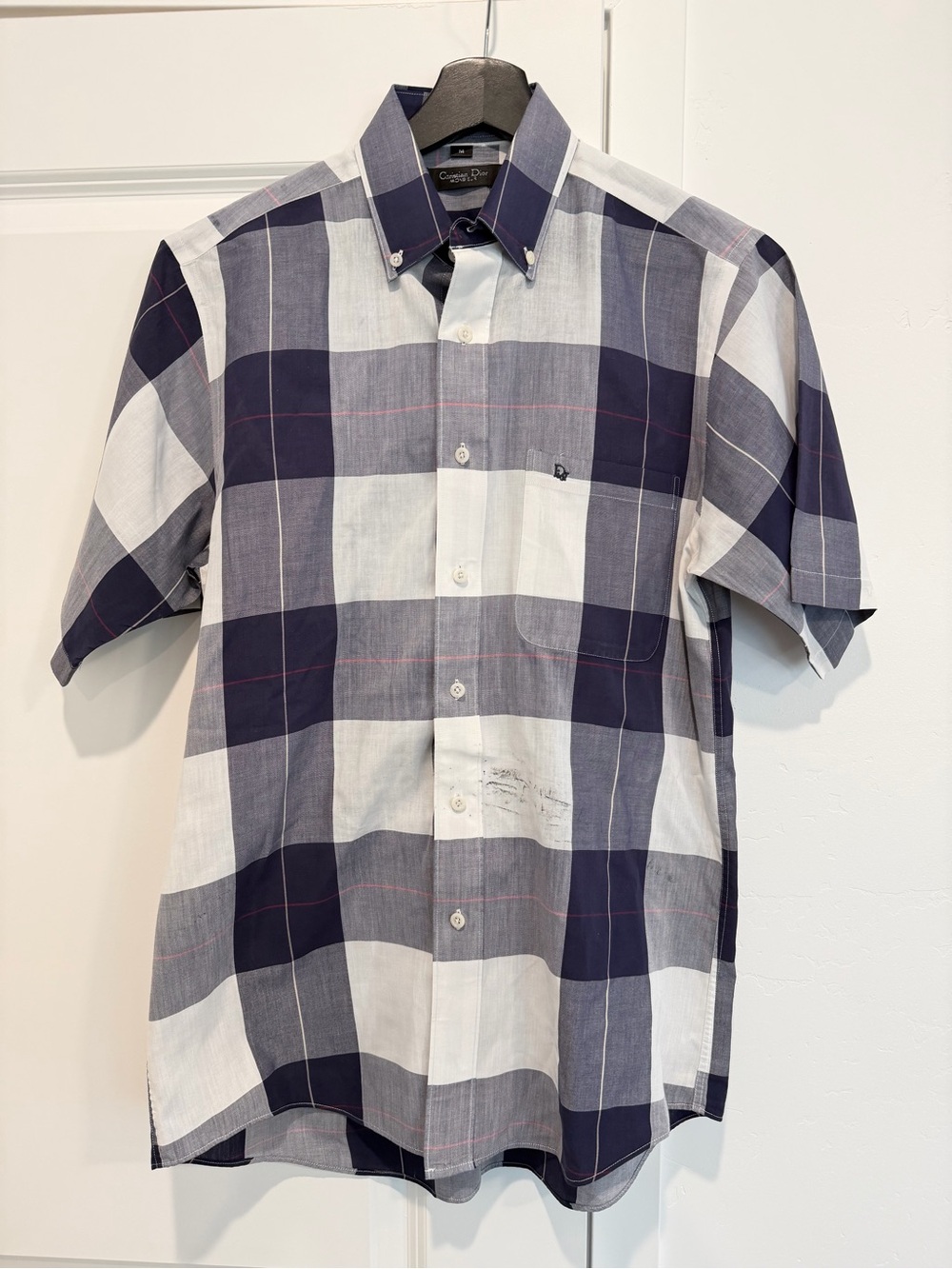 Vintage Christian Dior monsieur short sleeve men’s shirt M blue & white plaid